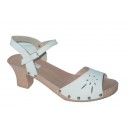 Mules femmes bois et cuir( plagette haute bride avant )
