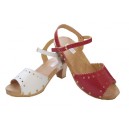 Mules femmes bois et cuir (plagette haute bride dentelée )